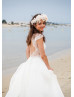 Ivory Lace Chiffon Keyhole Back Cap Sleeves Beach Wedding Dress 